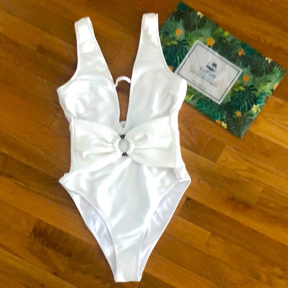 White O-Ring Plunging One Piece Swimsuit